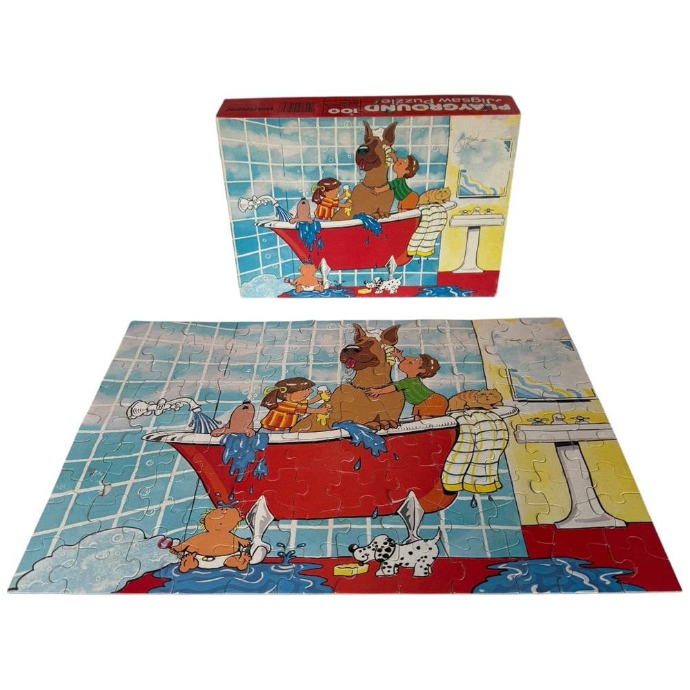 Vintage Dog Wash 100 Piece Playground Jigsaw Puzzle - COMPLETE